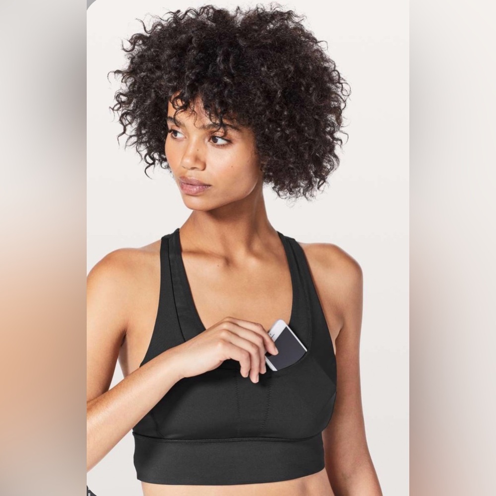 lululemon Run Stuff Your Bra Long Line Black Sports Bra Size 4